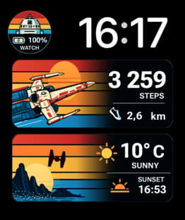 A Galaxy Away watch face preview image for Apple Watch