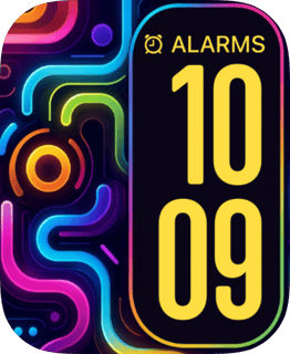 Neon Circuit Alarms watch face preview for Apple Watch