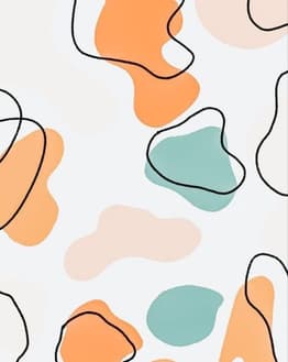 Abstract line art watch face featuring flowing black lines over orange, teal, and beige organic shapes in a minimal design