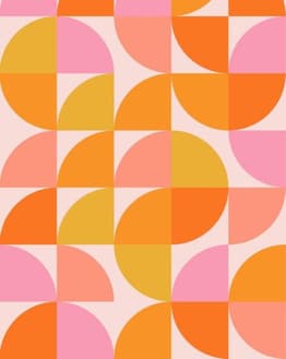 Geometric retro watch face featuring orange, pink, and yellow semi-circles and blocks in a bold abstract design