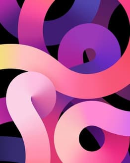 Apple-inspired watch face featuring abstract flowing ribbons in pink, purple, and yellow gradients