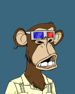Illustration of an ape wearing 3D glasses, a hoop earring, and a yellow shirt, featured on a watch face.