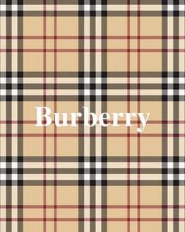 The iconic Burberry beige, red, black, and white tartan pattern with the Burberry logo, featured on a watch face.
