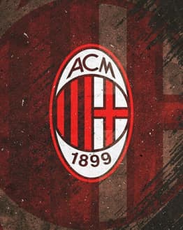 The AC Milan crest with red and black stripes, a white cross, and the year 1899, set against a textured maroon artistic background, featured on a watch face.
