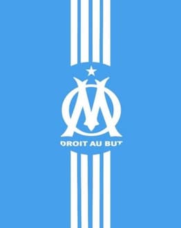 The Olympique de Marseille logo with "Droit au but" motto in white, set against a bright blue background, featured on a watch face.