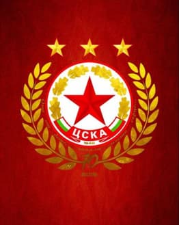 CSKA Sofia logo with a red star surrounded by golden laurels and topped with three stars, set against a red background, featured on a watch face