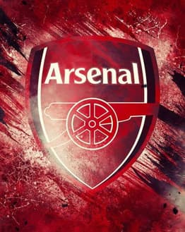 Arsenal Football Club crest with a cannon emblem on a textured red background, displayed on a watch face