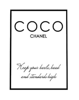 Minimalist Coco Chanel design with the quote, "Keep your heels, head, and standards high," in a clean black-and-white style, displayed on a watch face