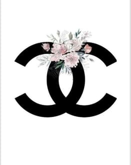 Coco Chanel interlocking "CC" logo adorned with soft pastel flowers on a white background, displayed on a watch face