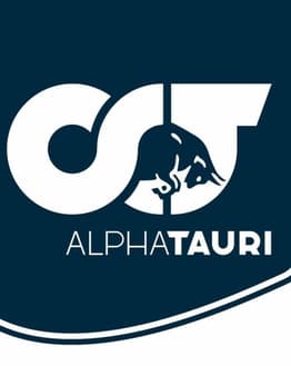 A watch face featuring the AlphaTauri Formula 1 logo on a dark blue background with sleek white accents.