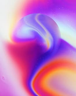 Abstract cosmic gradient design with vibrant purple, orange, and pink swirls and starry accents, displayed on a watch face.