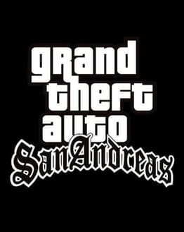 A watch face featuring the Grand Theft Auto San Andreas logo with bold white text on a black background.