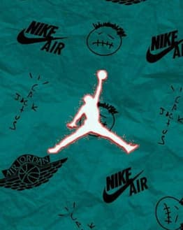 Air Jordan watch face featuring the Jumpman logo, Nike Air branding, and Cactus Jack doodle patterns on a teal background.