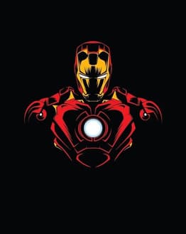 Iron Armor watch face displaying the iconic red and gold armored suit with a glowing arc reactor on a black background.