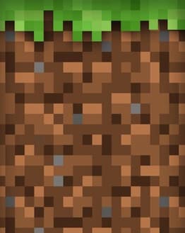 Pixelated Minecraft dirt block with grass on top, featured on a watch face.