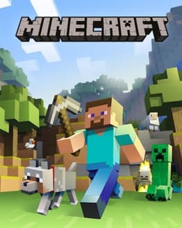 Steve, Creepers, and a wolf in the iconic pixelated Minecraft world with the game logo, featured on a watch face.