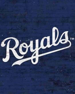 Kansas City Royals watch face displaying the team’s logo in white against a textured blue brick background.