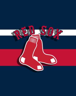 Boston Red Sox watch face featuring the iconic red socks logo with bold navy, white, and red striped background.