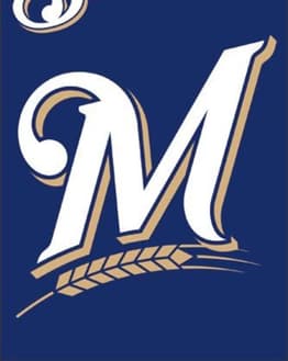 Milwaukee Brewers watch face displaying the team’s iconic “M” logo with wheat design on a bold navy background.