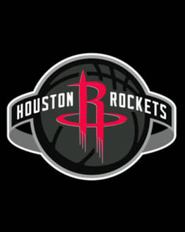 Houston Rockets logo with a red and black basketball-themed background, displayed on a watch face.