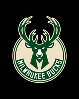 Milwaukee Bucks logo with a green and cream deer emblem, displayed on a watch face.