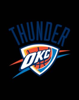 Oklahoma City Thunder logo featuring a basketball and shield design in orange, blue, and navy, displayed on a watch face.