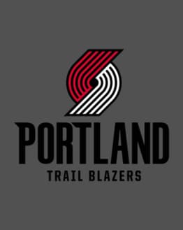 Portland Trail Blazers logo featuring a red, black, and white pinwheel design, displayed on a watch face.