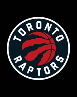 Toronto Raptors logo featuring a basketball with claw marks in red, black, and white, displayed on a watch face.