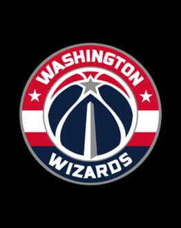 Washington Wizards logo featuring a basketball with star accents in red, white, and blue, displayed on a watch face.