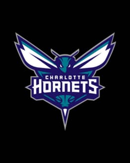 Charlotte Hornets logo featuring a fierce teal and purple hornet with outstretched wings, displayed on a watch face.