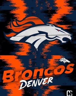 Denver Broncos watch face featuring the team’s logo on an orange and navy background with a digital-style texture.