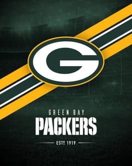 Green Bay football watch face featuring the team's emblem on a green and gold background with a stadium-inspired design.