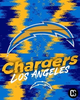 Los Angeles football watch face featuring the team's lightning bolt logo on a blue and gold patterned background.