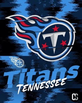 Tennessee Titans logo with a bold blue and red fiery design, featured on a watch face.