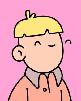Minimalist cartoon character with blonde hair, a cheerful expression, and a pink background, featured on a watch face.