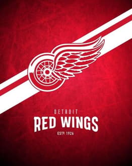 Detroit Red Wings logo with a red and white background, featuring the classic winged wheel design, displayed on a watch face.