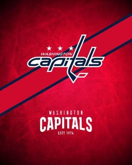 Washington Capitals logo with a red, blue, and white background, featuring a hockey stick and stars, displayed on a watch face.
