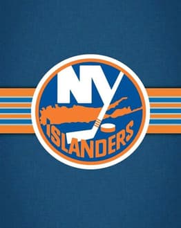 New York Islanders logo with a deep blue background and orange-and-white striped accents, featured on a watch face.
