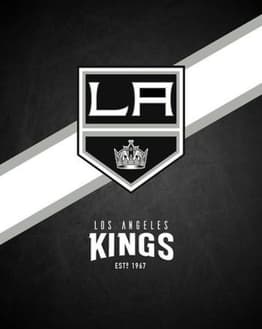 Los Angeles Kings logo with a dark background and silver-and-white diagonal stripes, featured on a watch face.