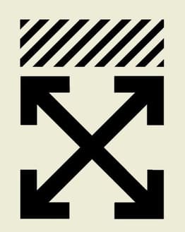 Minimalist Off-White watch face with black cross arrows and diagonal stripes on a neutral background.