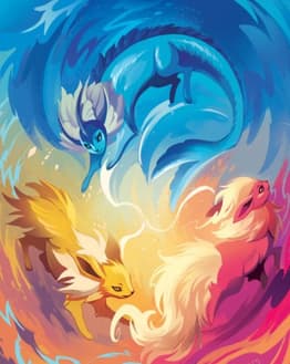 Artistic watch face design featuring fire, lightning, and ice swirling together in a vibrant elemental theme.