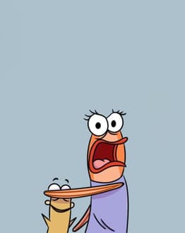 Illustration of the shocked fish from SpongeBob SquarePants, screaming with wide eyes, set against a light blue background, featured on a watch face.