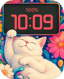 White Cat Flower Nap watch face preview for Apple Watch