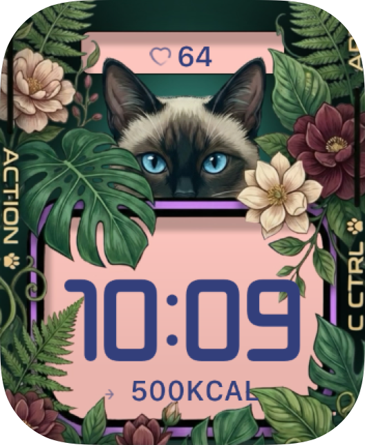 Floral Siamese Cat Face Apple Watch face - Animals