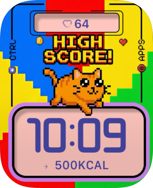 High Score Cat Arcade Face Apple Watch face - Video Games