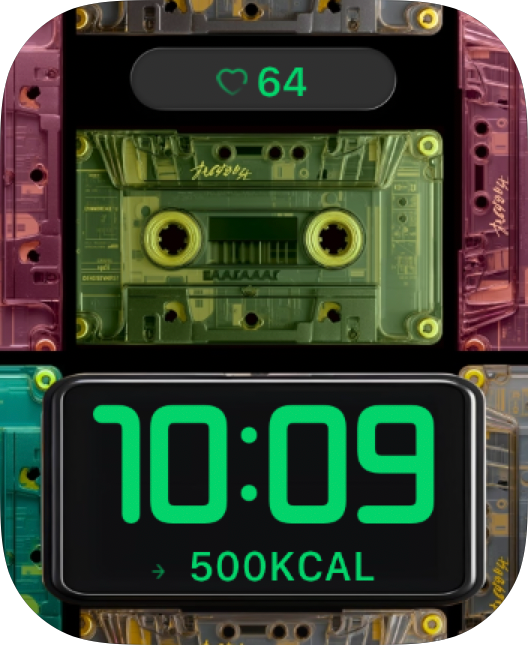 Retro Cassette Neon Apple Watch face - Cities