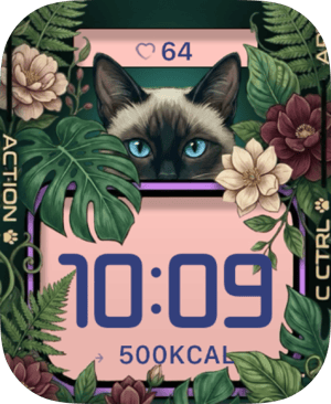 Floral Siamese Cat Face Apple Watch face - Animals