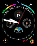 A Cosmo Native watch face featuring a moon phase complication, day and date dials, and colorful activity rings