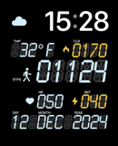 An LED-inspired watch face featuring a futuristic digital display styled like a glowing billboard.