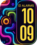 Neon Circuit Alarms watch face preview for Apple Watch